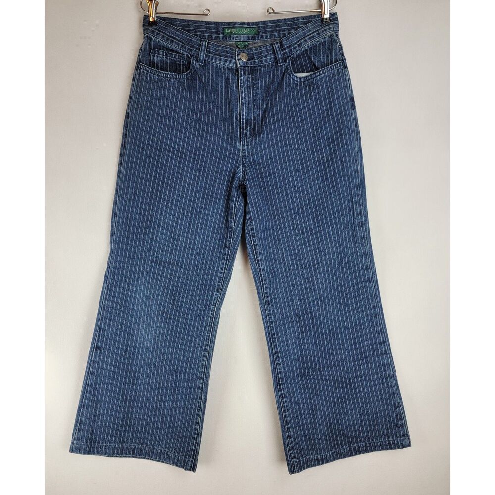 Lauren Jeans Co. Womens Size 10 Blue Striped Wide Legged Jeans Y2K